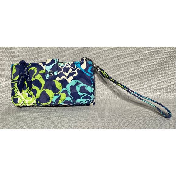 Vera Bradley Wristlet Wallet Katalina Blues Floral Navy Blue Green 6 X 4 Snap - Picture 2 of 7